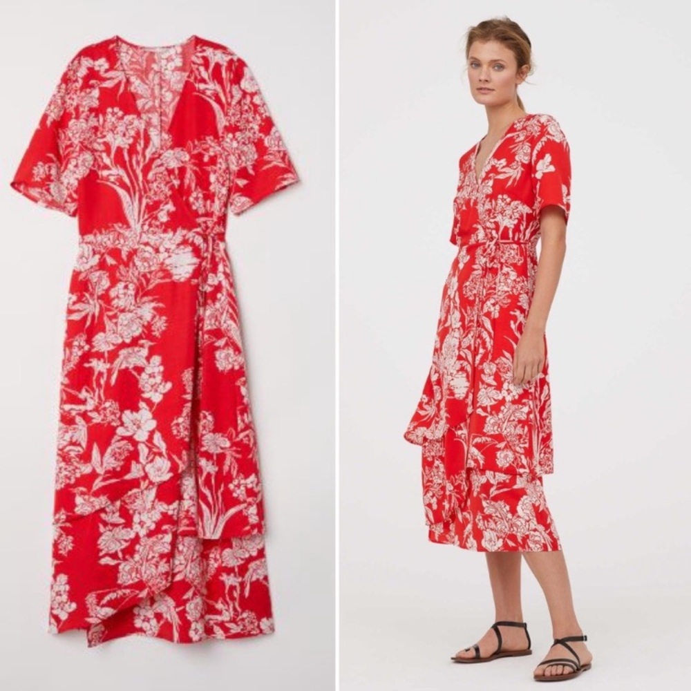 Floral Print Wrap Midi Dress